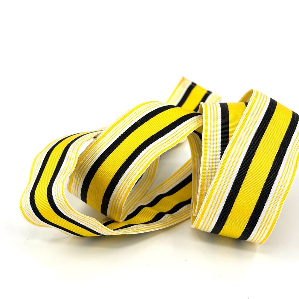 Vintage 90s J.Crew Yellow Black Striped Preppy Grosgrain D-Ring Ribbon Belt - Picture 4 of 7